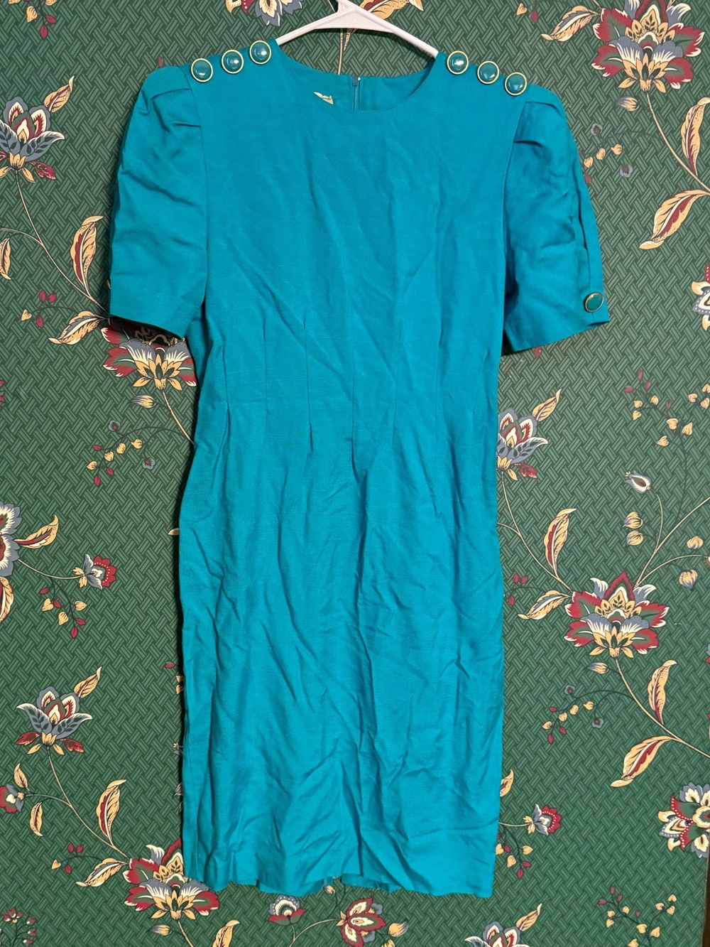 Vintage Katie Teal Midi Sheath Dress with Button Accents- Union Tag!
